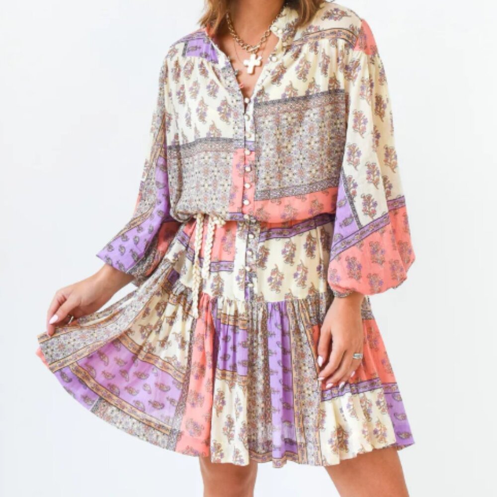 Karlie Floral Paisley Button Down Dress - Size L Retails $102 NWT